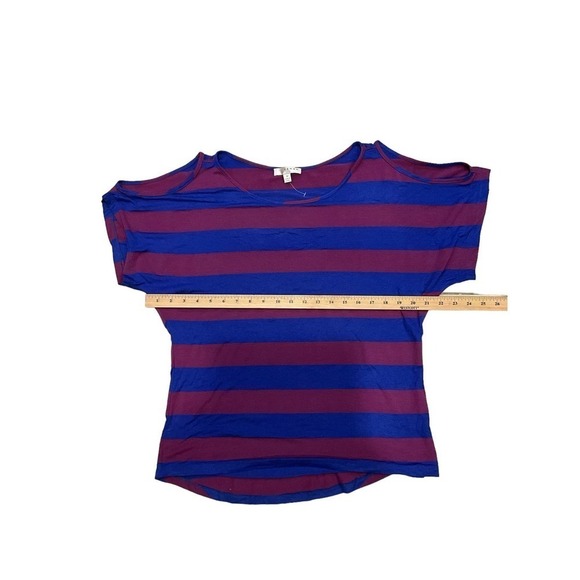 Kenar Blouse Top Women's Size M Multicolor Stripped Cold Shoulder Short Sleeve - Picture 3 of 5